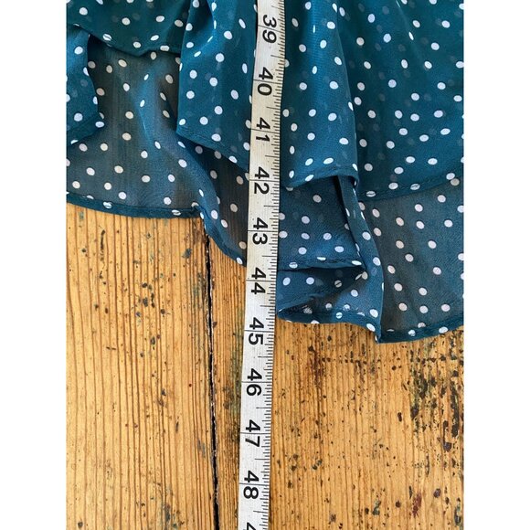 Eva Mendes New York & Company Teal Polka Dot Midi Dress Lace Accent Long Sleeves - Picture 8 of 8